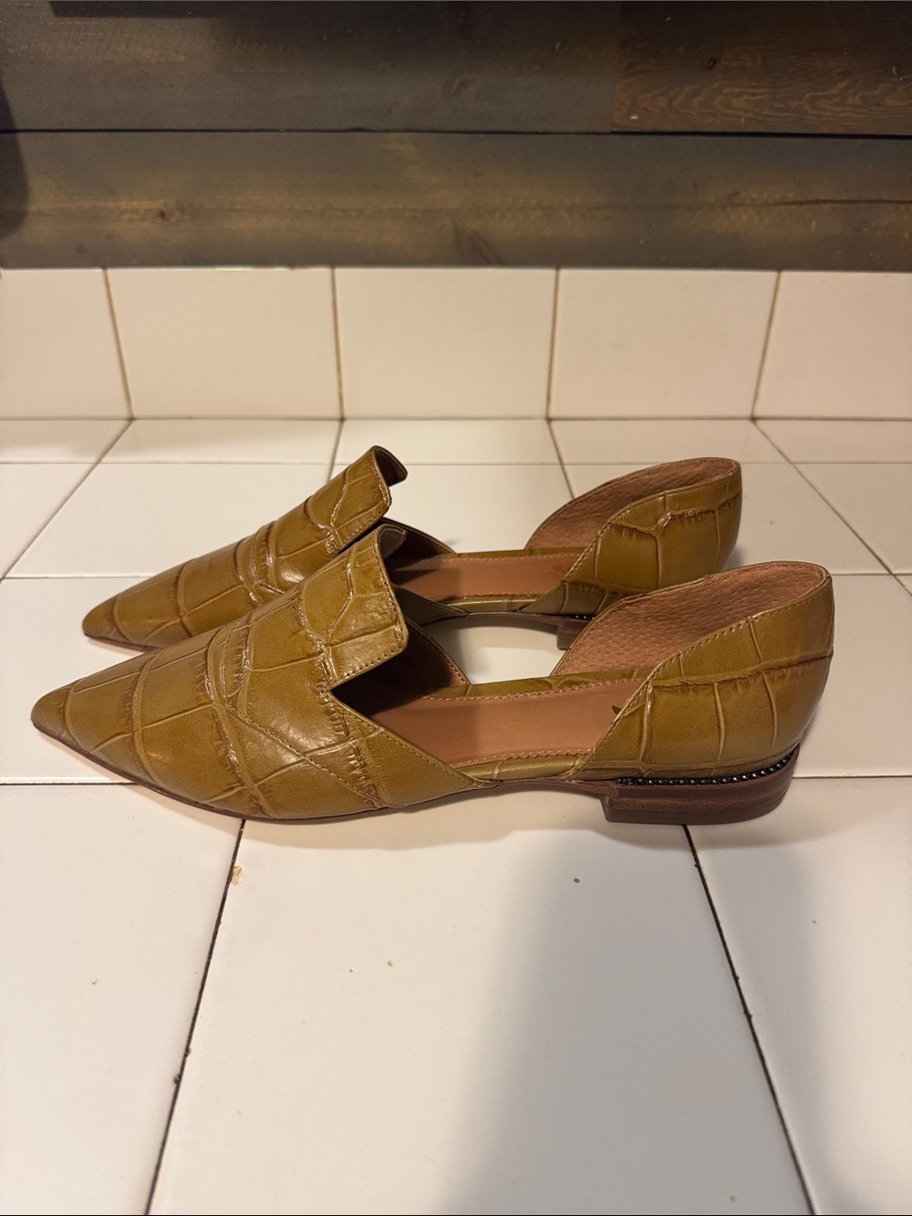 Franco Sarto Artis Croc Embossed Leather Square Toe Loafers Brown Women's Size 9